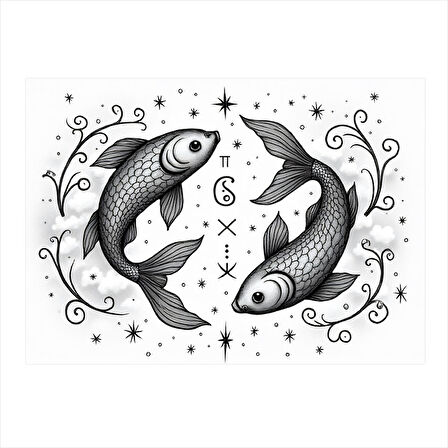 Balık Figürleri Zodyak Tasarımı Tasarım Ahşap Tablo 25cmX 35cm