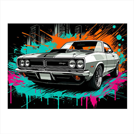 Grafitili Klasik Araba Dekoratif Mdf Tablo 25cmX 35cm