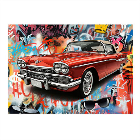 Grafitili Klasik Araba Çizimi Modern Mdf Tablo 25cmX 35cm