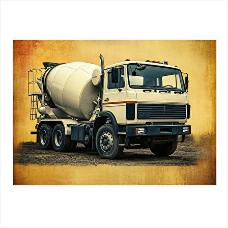 Beton Mikser Kamyonu Desenli Ahşap Tablo 50cmX 70cm