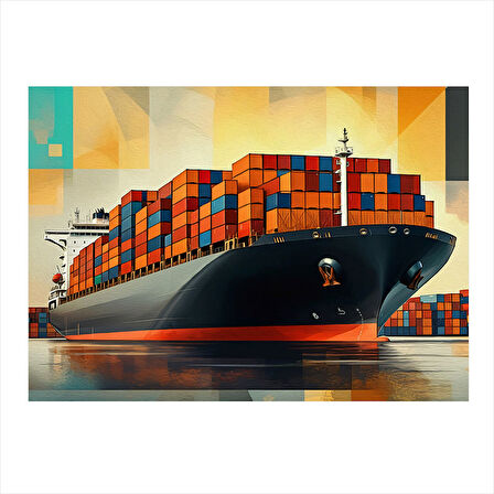Konteyner Yük Gemisi Denizde Model Mdf tablo 25cmX 35cm