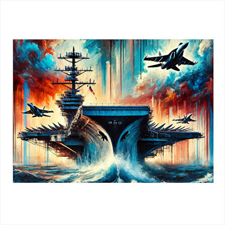 Savaş Uçağı Gemi Konsepti Model Ahşap Tablo 25cmX 35cm
