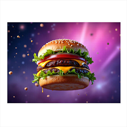 Renkli Burger İllüstrasyonu Tasarım Mdf Tablo 35cm X50cm