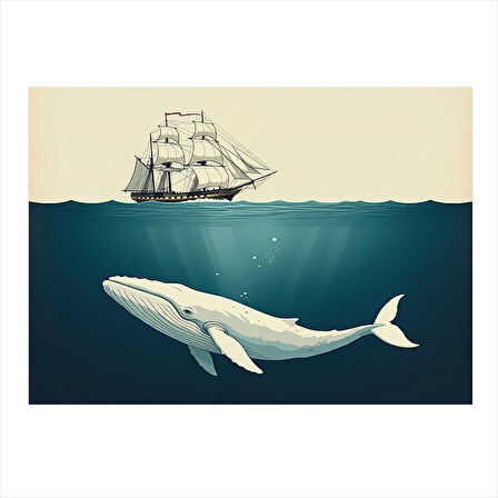 Yüzen Beyaz Balina Hediyelik Ahşap Tablo 50cmX 70cm