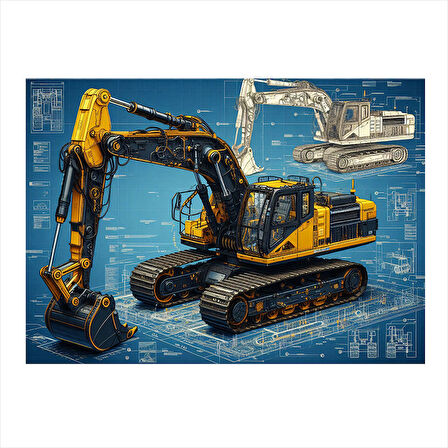 Sarı Ekskavatör Tasarımı Hediyelik Mdf Tablo 25cmX 35cm