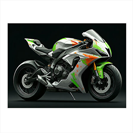 Yeşil Spor Motosiklet Çizimi Mdf Tablo 25cmX 35cm