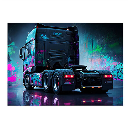 Neon Işıklı Tır Tasarımı Desenli Mdf Tablo 50cmX 70cm