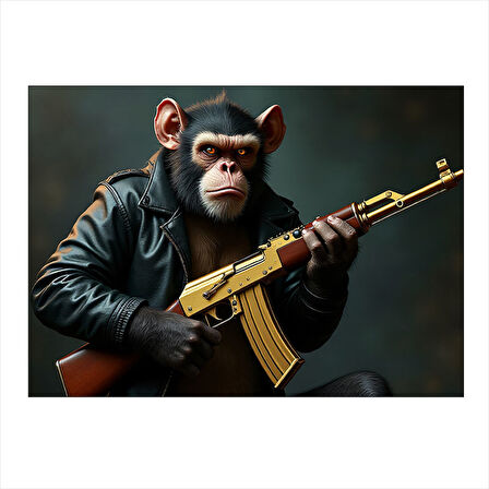 Silahlı Maymun Portresi Modern Mdf Tablo 35cm X50cm