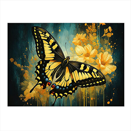 Sarı Ve Siyah Kelebek Figürü Modern Ahşap Tablo 50cmX 70cm