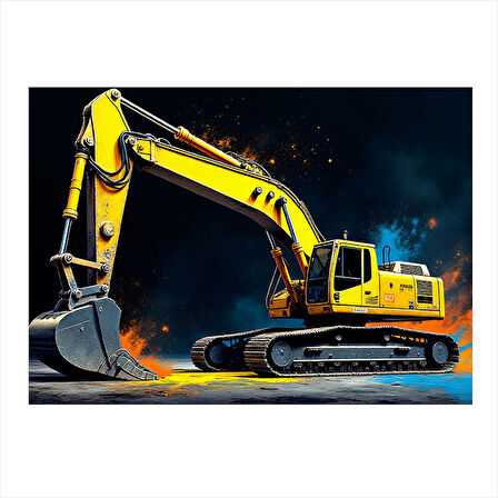 Sarı Ekskavatör Tasarımı Hediyelik Ahşap Tablo 35cm X50cm