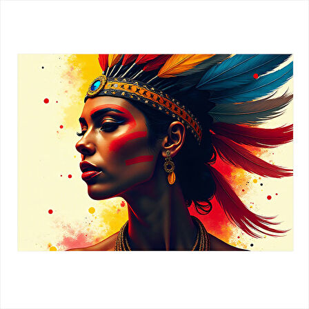 Kızılderili Kadın Portresi Mdf Tablo 35cm X50cm