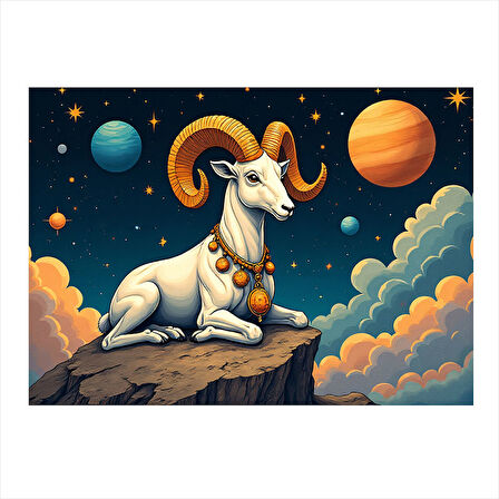 Kozmik Keçi Burcu Dekoratif ahşap Tablo 25cmX 35cm