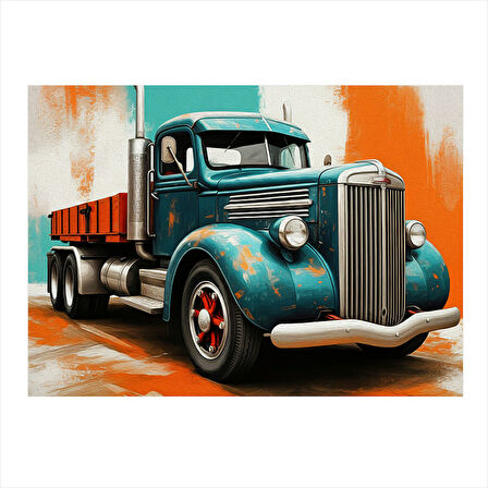 Mavi Nostaljik Kamyonet Modern Ahşap Tablo 35cm X50cm