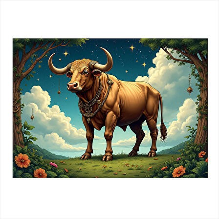 Kozmik Boğa Burcu Figürü Hediyelik Mdf Tablo 50cmX 70cm