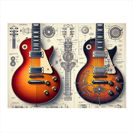 Çift Elektro Gitar Tasarımı Art Mdf Tablo 25cmX 35cm
