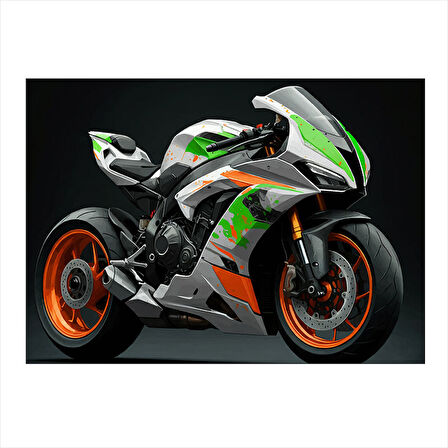 Yeşil Spor Motosiklet Çizimi Tasarım Mdf Tablo 35cm X50cm