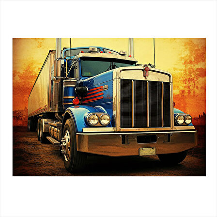 Nostaljik Mavi Tır Çizimi Hediyelik Mdf Tablo 25cmX 35cm