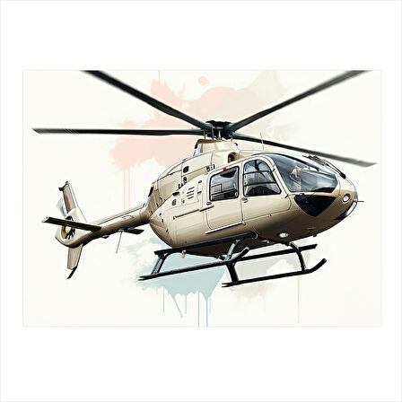 Beyaz Helikopter Tasarımı Art Mdf Poster 25cmX 35cm