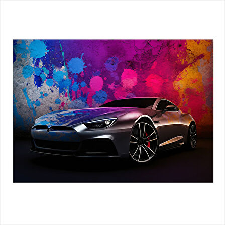 Neon Işıklı Spor Araba Tasarım Ahşap Tablo 35cm X50cm