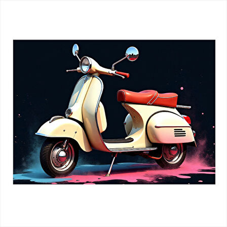 Krem Rengi Vespa Motosiklet Modern Ahşap Tablo 35cm X50cm