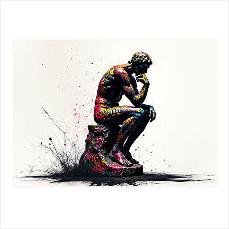 Düşünen Adam Grafiti Stili Tasarım Mdf Tablo 35cm X50cm