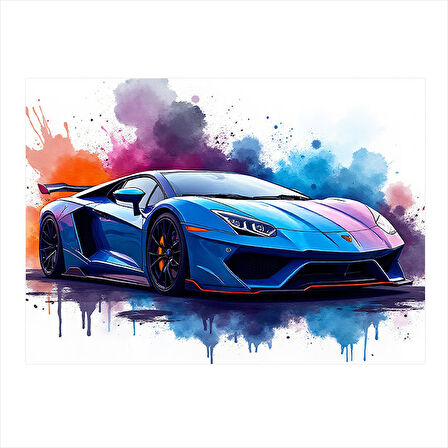 Mavi Spor Araba Aksiyonu Tasarım Ahşap Tablo 25cmX 35cm