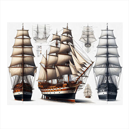 Ahşap Yelkenli Gemiler Model Mdf tablo 35cm X50cm