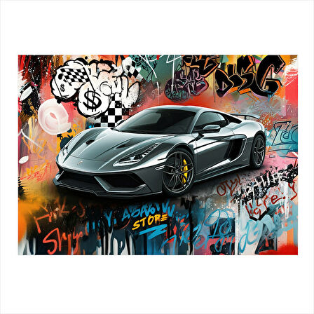 Grafitili Spor Araba Hediyelik Mdf Tablo 35cm X50cm