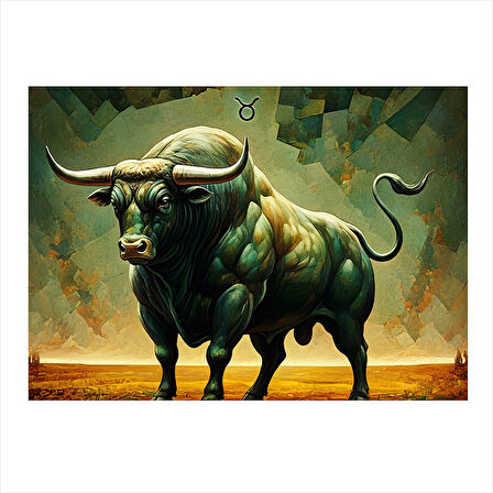 Güçlü Boğa Burcu Figürü Hediyelik Ahşap Tablo 25cmX 35cm