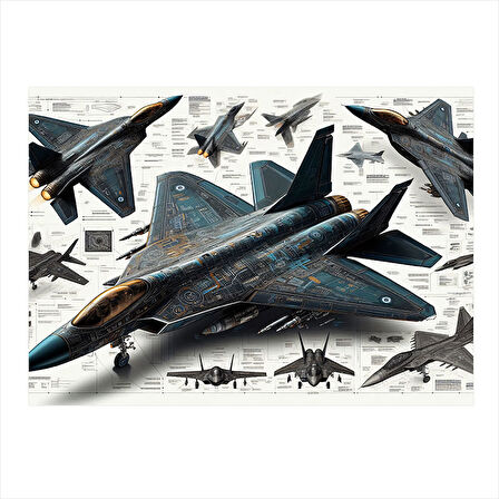 Teknik Savaş Uçağı Çizimi Mdf Tablo 25cmX 35cm