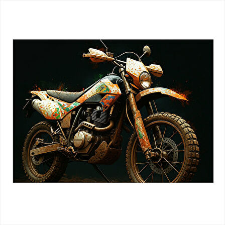 Vintage Motosiklet Tasarımı Desenli Mdf Tablo 35cm X50cm