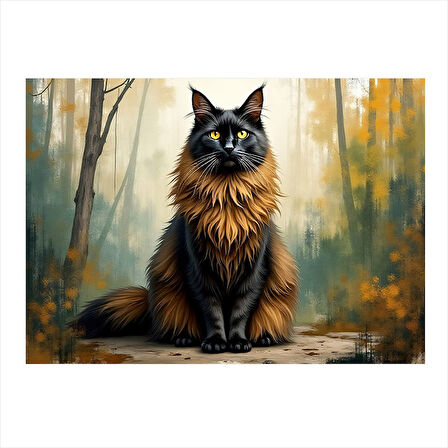 Uzun Tüylü Kedi Portresi Modern Ahşap Tablo 25cmX 35cm