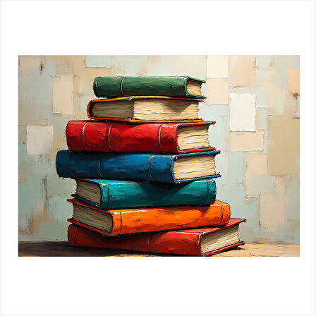 Renkli Kitap Yığını Model Ahşap Tablo 35cm X50cm