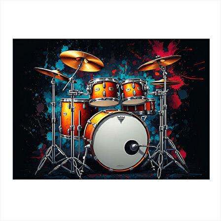 Kırmızı Davul Seti Hediyelik Ahşap Tablo 25cmX 35cm