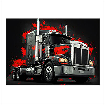 Kırmızı Uzun Yol Tırı Desenli Ahşap Tablo 35cm X50cm