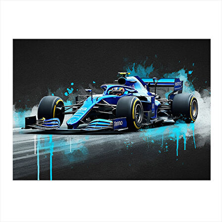 Mavi Formula 1 Arabası Desenli Mdf Tablo 35cm X50cm
