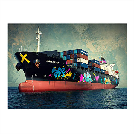 Grafitili Konteyner Gemisi Model Mdf tablo 35cm X50cm