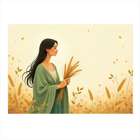 Tarlada Kadın Figürü Modern Ahşap Tablo 35cm X50cm