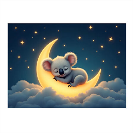 Ay Işığında Uyuyan Koala Model Ahşap Tablo 25cmX 35cm