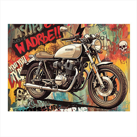 Grafitili Motosiklet Tasarımı Dekoratif Mdf Tablo 35cm X50cm