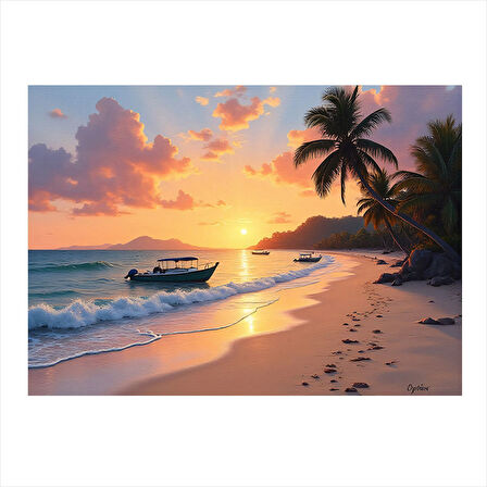 Gün Batımında Plaj Manzarası Art Mdf Poster 25cmX 35cm