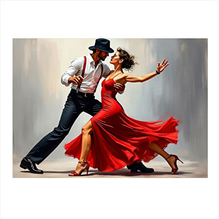 Kırmızı Elbiseli Dans Sahnesi Model Ahşap Tablo 35cm X50cm