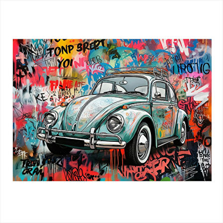 Grafitili Retro Vosvos Araba Mdf poster 35cm X50cm