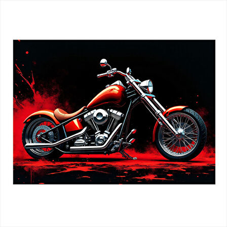 Kırmızı Motosiklet Çizimi Model Mdf tablo 25cmX 35cm