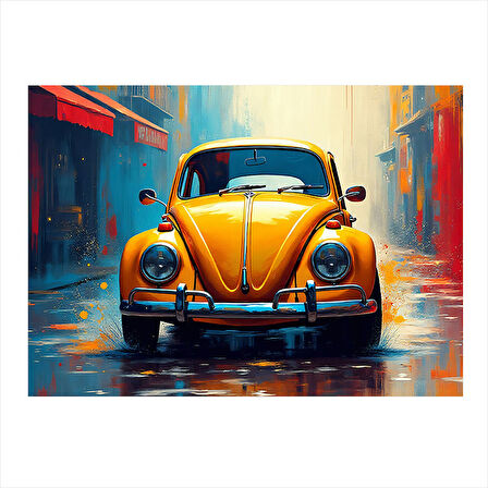 Sarı Vosvos Araba Tasarımı Modern Ahşap Tablo 35cm X50cm