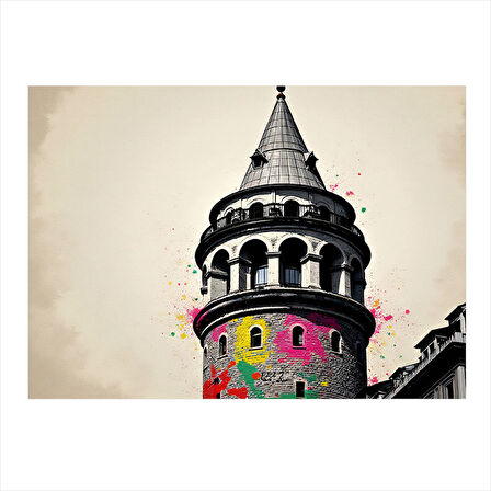 Galata Kulesi İllüstrasyonu Dekoratif ahşap Tablo 25cmX 35cm