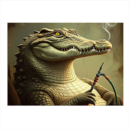 Nargile İçen Timsah Figürü Tasarım Mdf Tablo 35cm X50cm