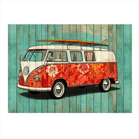 Renkli Retro Minibüs Tasarımı Modern Mdf Tablo 35cm X50cm