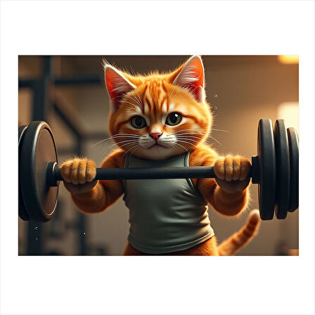 Halter Kaldıran Kedi Figürü Dekoratif Mdf Tablo 25cmX 35cm