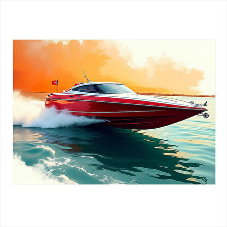 Kırmızı Sürat Teknesi Art Mdf Poster 35cm X50cm